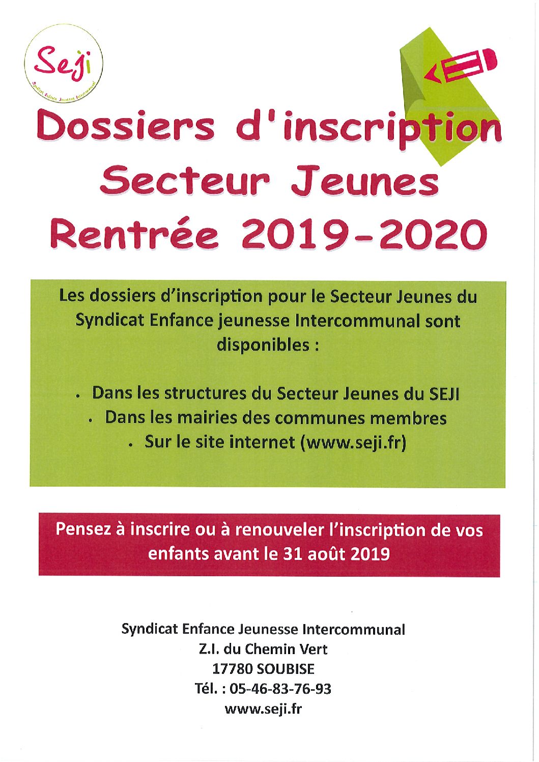 Dossier Inscription Secteur Jeunes 2019 2020 Seji 